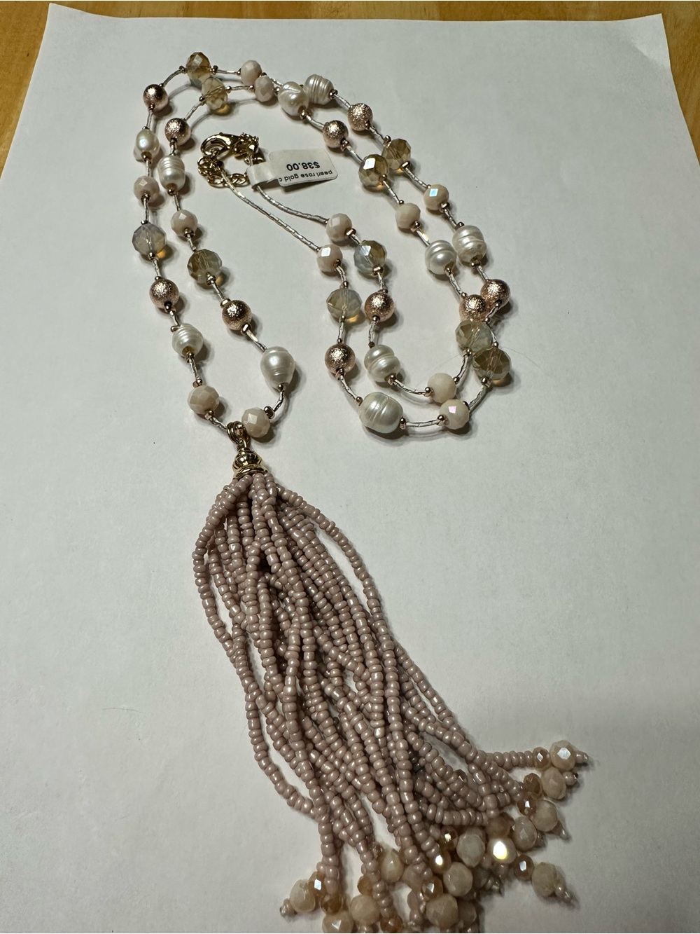 Beaded Tassel Pendant Necklace - Blush Pink